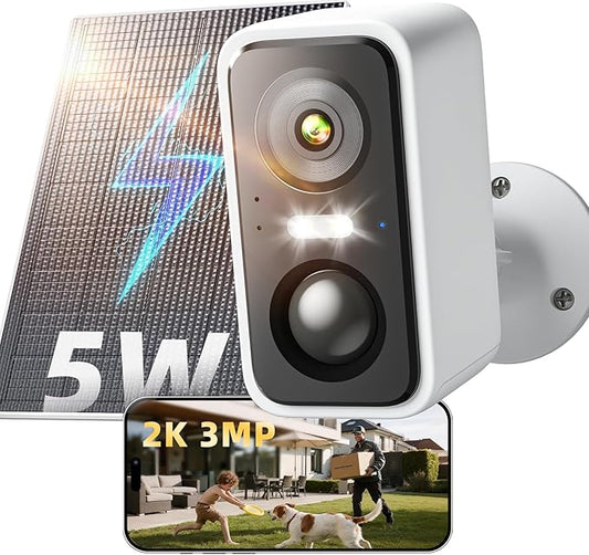 2K/3MP Solar Camera Outdoor Wireless- Outdoor Camera Wireless, 24/7 Protection, 2-Way Audio, AI Motion Detection, Solar/Battery Powered Spotlight Color Night Vision Used for Home Security