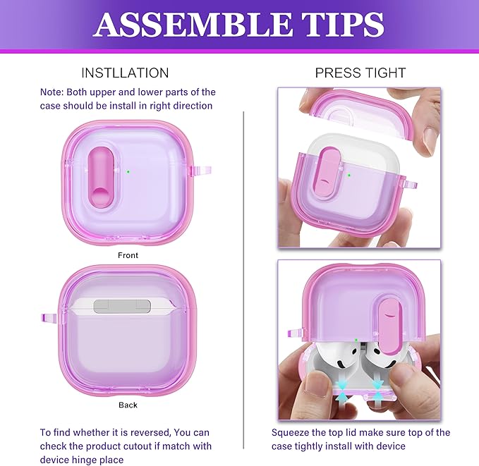 for AirPods 4th Generation Case 2024 with Bright Plated Bezel and Switches, Military-Grade Shockproof Transparent Anti-Yellowing for AirPods 4 Cover, Purple