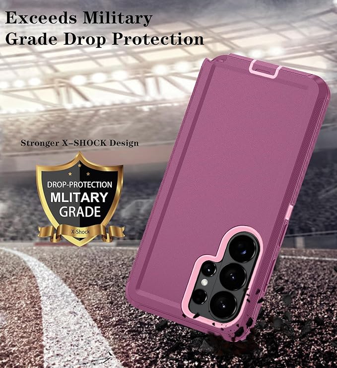 ONOLA Phone Case for Samsung Galaxy S26 Ultra Case with HD Screen Protector, Heavy Duty Shockproof & Dropproof 3-Layer Cover Phone Case for Galaxy S26 Ultra 6.9'',WineRedPink