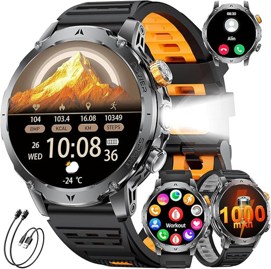 LIGE Smart Watch for Men with Flashlight,1.7" Smartwatch with 100+ Sports Modes,1000mAH,Health Tracker,IP68 Waterproof, Smart Watch for Android iOS Black 3 Straps 2 Chagers