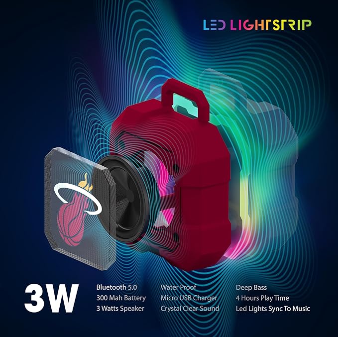 SOAR NBA Shockbox LED Wireless Bluetooth Speaker - Water Resistant IPX4, 5.0 Bluetooth with Over 5 Hours of Play Time - Small Portable Speaker - Officially Licensed NBA, Perfect Home & Outdoor Speaker