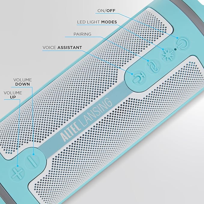 Altec Lansing HydraMOTION 2.0 Wireless Bluetooth Speaker, 16H Battery, RGB Lights, USB-C Quick Charge, IP67 Rated Waterproof Bluetooth Speaker, Mountable, Voice Assistant