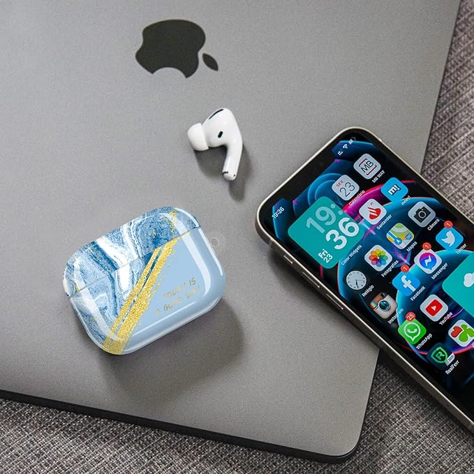 JIAXIUFEN Compatible with AirPods Pro 1st Case Cover Gold Sparkle Glitter Marble Design Cute Full Protective Silicone TPU Skin Accessories for Women Girl Day Blue