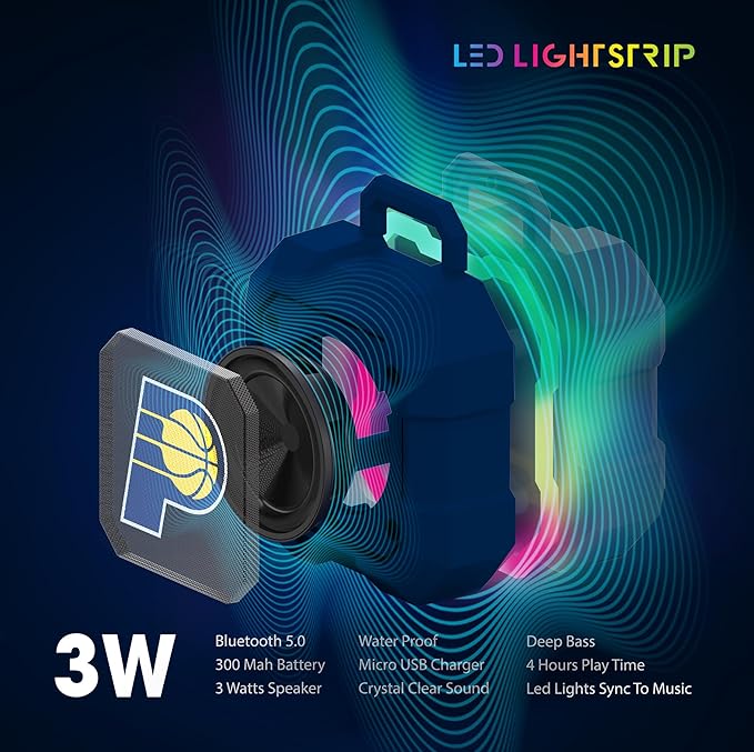 SOAR NBA Shockbox LED Wireless Bluetooth Speaker - Water Resistant IPX4, 5.0 Bluetooth with Over 5 Hours of Play Time - Small Portable Speaker - Officially Licensed NBA, Perfect Home & Outdoor Speaker