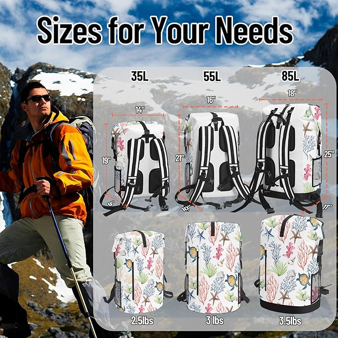 Waterproof Dry Bag Marine Dry Bags for Kayaking Hiking Sea Turtle Coral Nautical Starfish Backpack Roll-Top Closure Bag - Backpack Waterproof Phone Case 5L