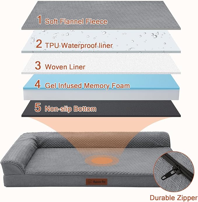Orthopedic Dog Beds Large Sized Dog, 36x27x6 Inches Memory Foam Pet Bed for Large Dogs, Washable Removable Cover, Nonskid Bottom, Waterproof, Dark Grey