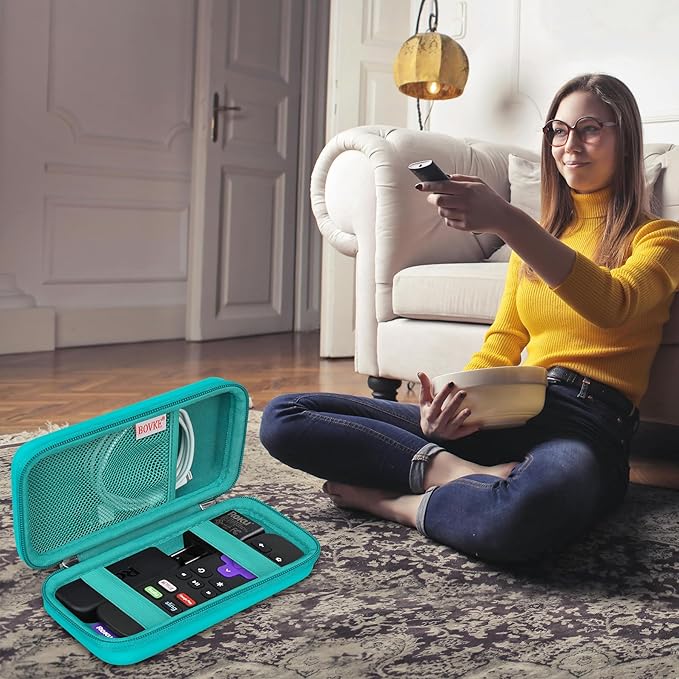 BOVKE Hard Case for Roku Streaming Stick, Roku Remote Case - Extra Pocket, Turquoise