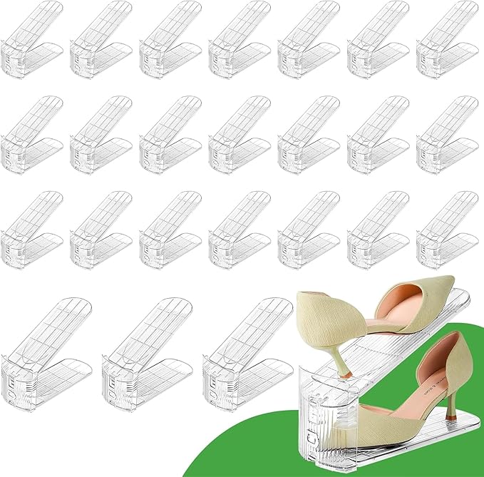 Shoe Slots Organizer, Clear Shoe Stacker for Closet Adjustable Shoe Rack Storage Space Saver,Shoes Display Shelf Shoe Holder for Organization,30 Pack