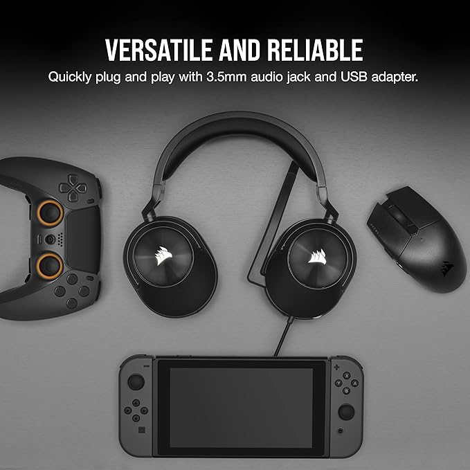 HS55 Surround Gaming Headset (Leatherette Memory Foam Ear Pads, Dolby Audio 7.1 Surround Sound, Lightweight, Omni-Directional Microphone, Multi-Platform Compatibility) Carbon (Renewed)