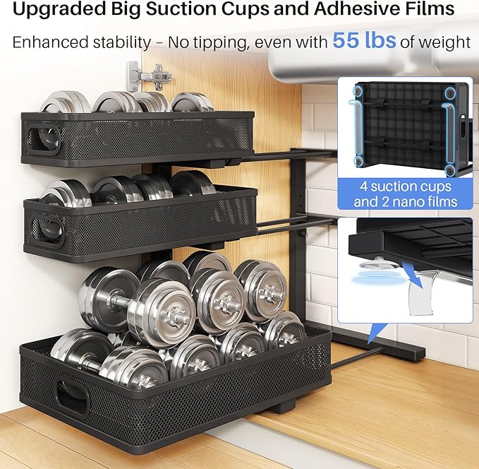 HERJOY Under Sink Organizer, 2-Pack 3-Tier Height Adjustable Thickened Metal Pull out Cabinet Organizer Shelf, Slide out Storage Drawer Rack for Bathroom Kitchen Pantry Home Laundry Organization