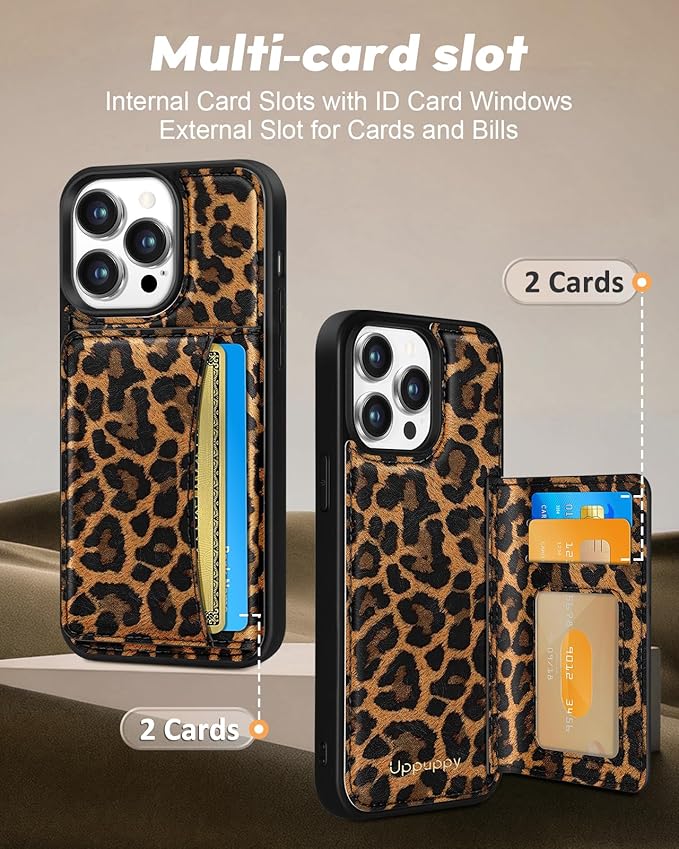 for iPhone 12 Pro Max Case with Wallet - Fits 4 Card Slots, Compatible with MagSafe for Women Aesthetic Durable PU Leather Credit Card Holder Kickstand Phone Cover for Apple 12 Promax, Leopard