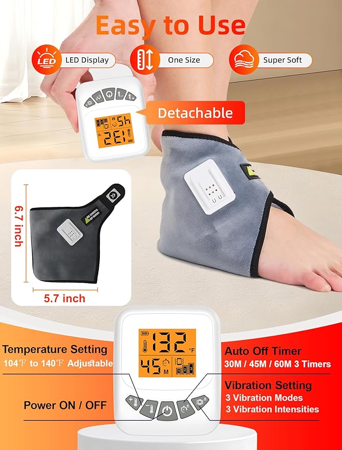 CAMECO 5000mAh Rechargeable Ankle Massager with Heat for Pain Relief, 104℉-140℉ Cordless Ankle Heating Pad with Massage for Achilles Tendinitis, Portable Ankle Heat Pad Brace Warmer for Women & Men