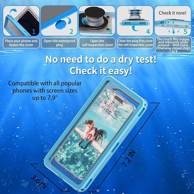 Waterproof Phone Pouch 7.5'',Cruise Essentials IPX8 Waterproof Floating Phone Case/Bag with Lanyard for Snorkeling with Unterwater Touch/Photo for iPhone 17/16/15/14 Pro Max Samsung Galaxy S25 Ultra