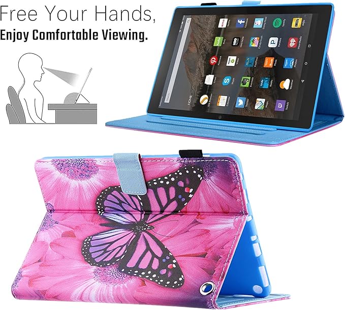 Dteck for Fire Max 11 Tablet Case - 13th Gen 2023 11" PU Leather Protective Folio Fold Stand with Auto Sleep Wake, Adjustable Viewing Angles, 4 Card Slots, Slim Cute Case - Rose Butterfly