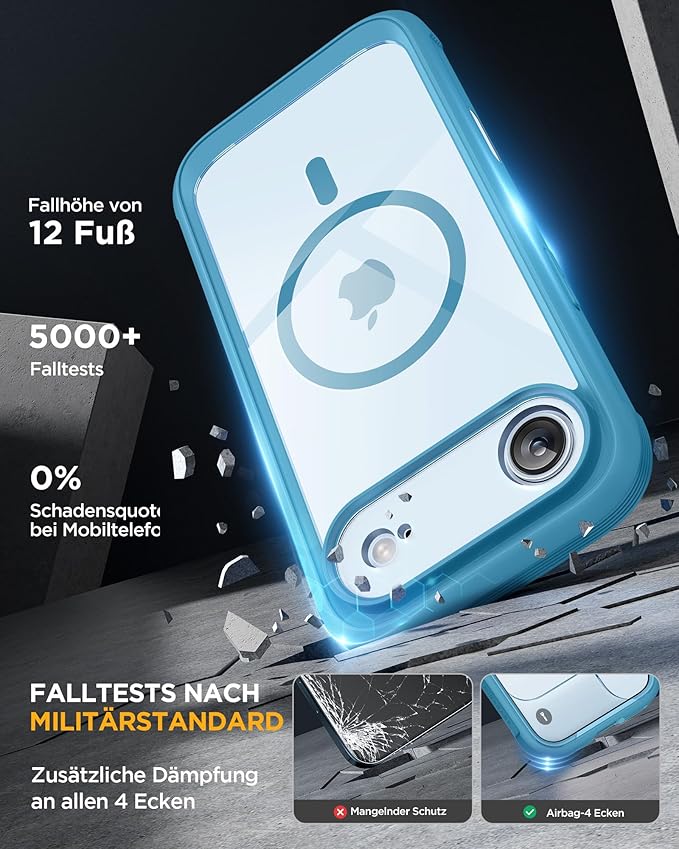 Miracase Magnetic for iPhone Air Case 6.5" [Compatible with MagSafe] Full-Body Phone Case with Built-in Glass Screen Protector & Camera Control,Drop Proof iPhone 17 Air Case Cover, Blue