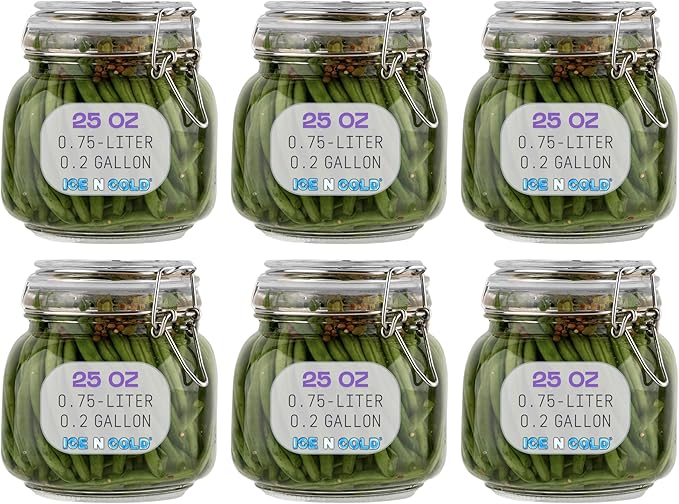 Airtight Glass Storage Jars with Clamp Lid – Food Storage Containers with Rubber Gasket Seal – Pantry & Kitchen Canisters for Dry Goods, Coffee, Sugar, Pasta – 0.4L to 4L Sizes (6, 25oz | 0.75L)