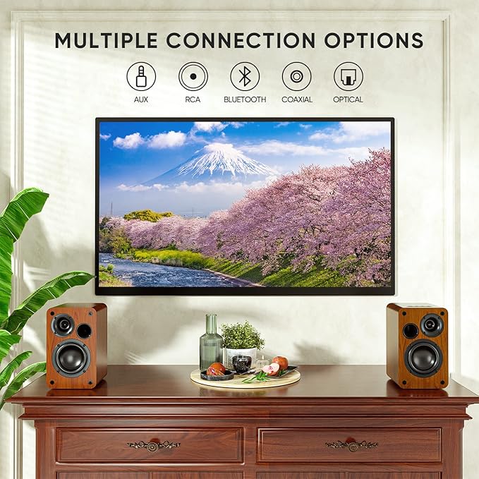 Saiyin Bluetooth Bookshelf Speakers, 30W X 2 Powered TV Speakers with 3.5 Inch Woofer, Turntable Speakers with Optical/AUX/RCA Input for PC and TV