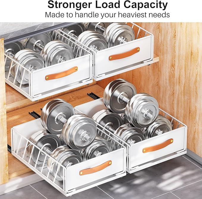 Pull out Cabinet Organizer Fixed with Adhesive Nano Film,Heavy Duty Slide out Pantry Shelves Drawer Storage,Sliding Mesh Cabinet Basket with Handle for Kitchen, Bathroom,Home, 13.8"W X 21"D X6.2"H