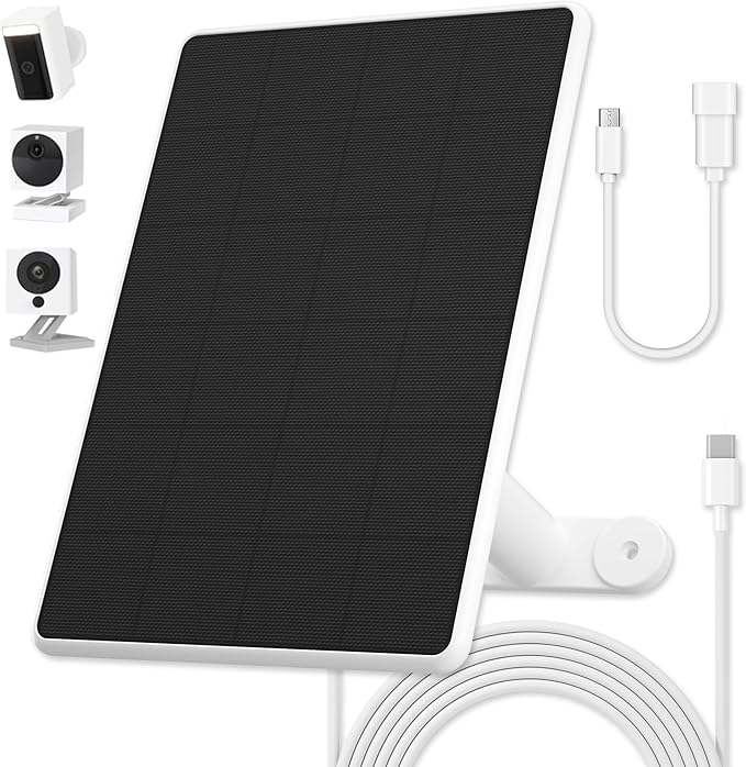 6W Solar Panel Compatible with WYZE Battery Cam Pro and Cam Outdoor V1/V2, Solar Charger for WYZE Cameras with 10ft USB-C Cable & Micro USB Adapter, 5.9in to 8.7in Adjustable Mount, IP65 Waterproof