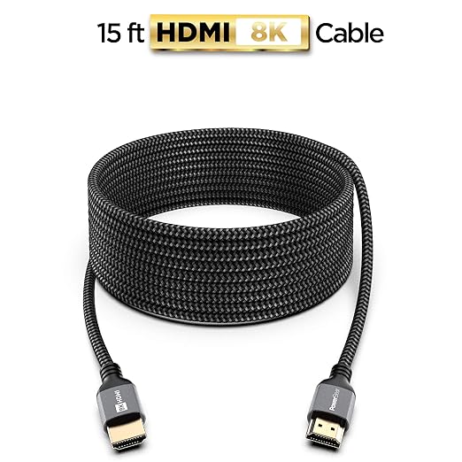 PowerBear 10K 8K HDMI 2.1 Cable 15 ft | 48Gbps High Speed 4K@120Hz Braided Cord 144Hz 8K@60Hz, eARC, Dynamic HDR 10,for Laptop, Monitor, PS5, PS4, Xbox One, Fire TV, Apple TV