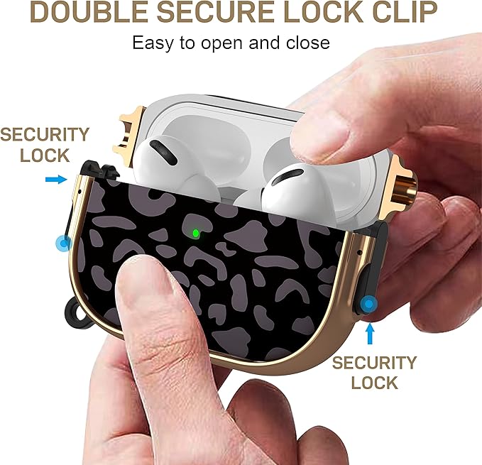 Maxjoy for AirPods Pro 2nd/1st Generation Case with Lock, Cute AirPods Pro 2 Case Lock Protective AirPod Pro Cover for Women Men with Keychain for Airpod Pro (2023/2022/2019), Grey Leopard