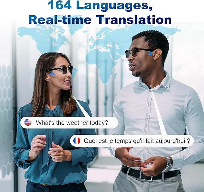 AI Smart Glasses for Women and Men, Bluetooth Translation Glasses with Chat GPT and 164 Languages, Sunglasses with Polarized Lens, Music Playback & Hands-Free Calls, UV & Blue Light Protection