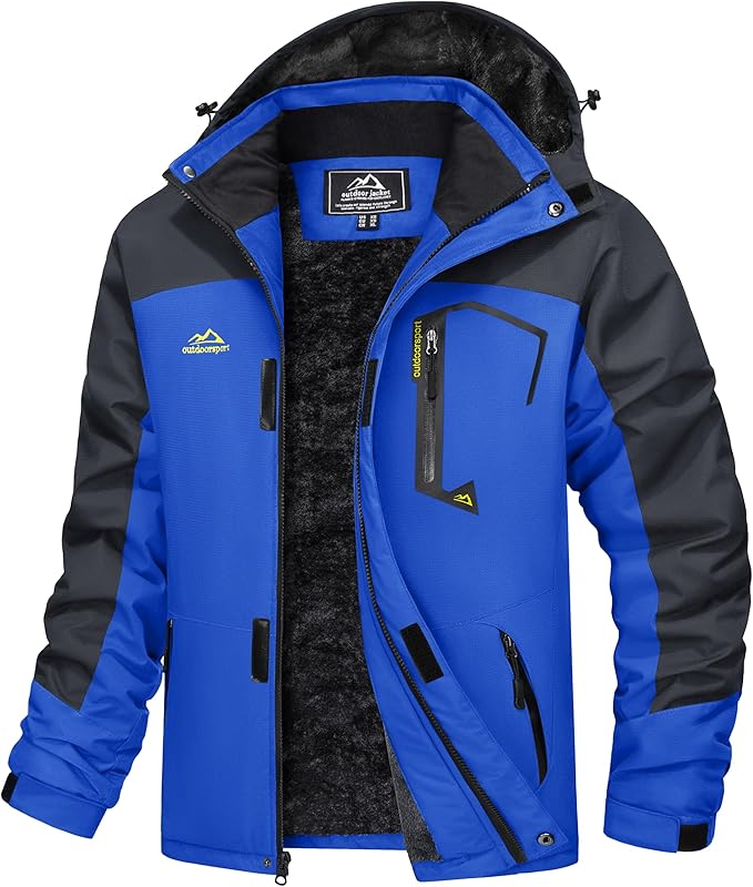 MAGCOMSEN Men's Winter Coats Water Resistant Ski Snow Jacket Warm Fleece Jacket Parka Raincoats With Hood Multi-Pockets