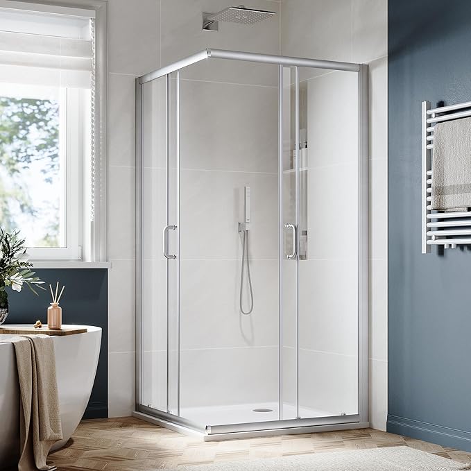 SUNNY SHOWER Corner Shower Enclosure - 1/4 in. Clear Glass Sliding Shower Doors, Framed Shower Enclosure - 36 in. X 36 in. X 72 in., Brushed Nickel Finish - Base Not Included