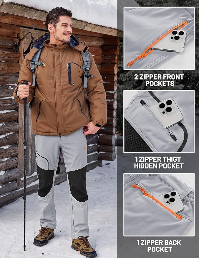 TACVASEN Men's Snow Ski Pants Fleece Lined Winter Pants for Men Water Resistant Thermal Snowboard Hiking Hunting Work