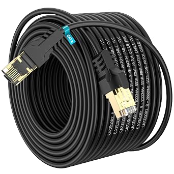 Cat 8 Ethernet Cable 200FT,High Speed 40Gbps,2000Mhz,26AWG,Gold Plated RJ45 Connector,for Outdoor&Indoor,for/PC/Modem/Router/Gaming,Faster Than Cat7/Cat6/Cat5