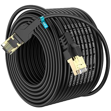 Cat 8 Ethernet Cable 200FT,High Speed 40Gbps,2000Mhz,26AWG,Gold Plated RJ45 Connector,for Outdoor&Indoor,for/PC/Modem/Router/Gaming,Faster Than Cat7/Cat6/Cat5