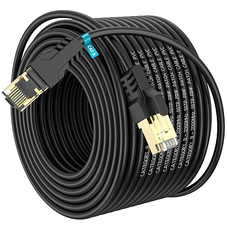 Cat 8 Ethernet Cable 200FT,High Speed 40Gbps,2000Mhz,26AWG,Gold Plated RJ45 Connector,for Outdoor&Indoor,for/PC/Modem/Router/Gaming,Faster Than Cat7/Cat6/Cat5