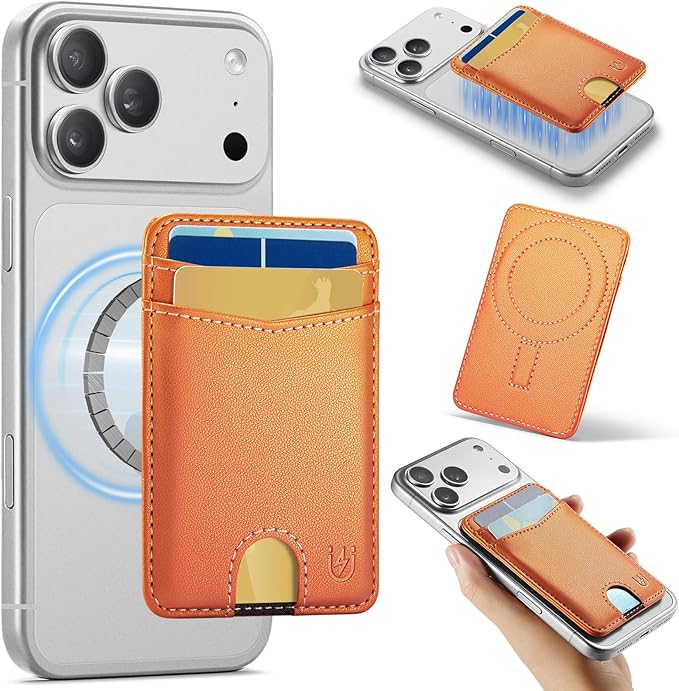 for Magsafe Wallet Magnetic Card Holder RFID Blocking, Strong Magnet Slim Wallet Stick on Phones and Cases for iPhone 17/16/15/14/13/12/ Pro/Max/Plus, Orange