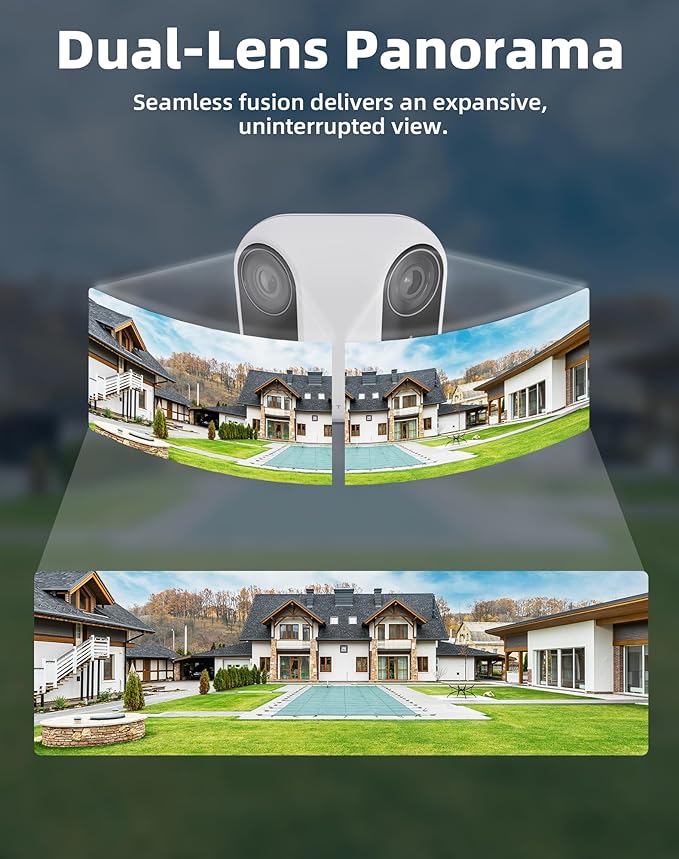 virtavo XM1 Dual-Lens Solar Security Camera Outdoor Wireless, Starlight Night Vision, Smart AI Detection, 100% Wire-Free, IP65 Weatherproof, No Subscription, Local Storage, 2.4GHz WiFi Surveillance