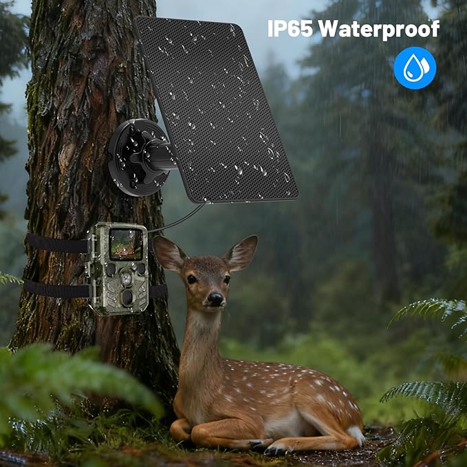 Solar Panel for Trail Cameras, Built-in 5000mAh Large-Capacity Rechargeable Battery Trail Camera Solar Panel, Solar Battery Charger Kit with Type C/5V DC/6V Output, Suitable for Most Trail Cameras