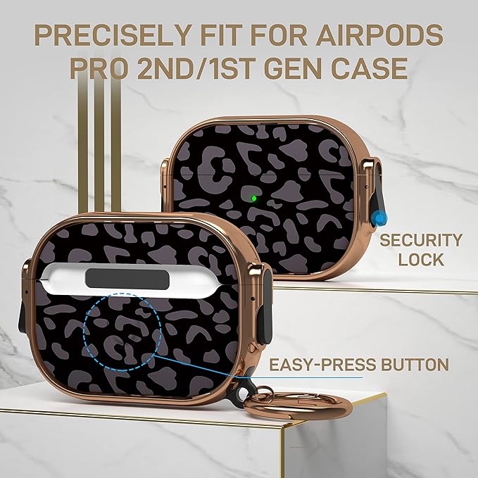 Maxjoy for AirPods Pro 2nd/1st Generation Case with Lock, Cute AirPods Pro 2 Case Lock Protective AirPod Pro Cover for Women Men with Keychain for Airpod Pro (2023/2022/2019), Grey Leopard