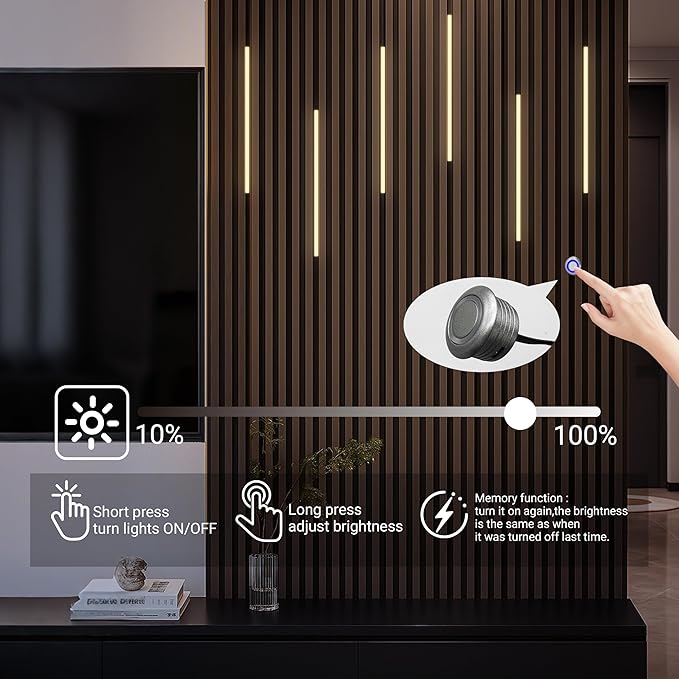 HAMRVL LED Recessed Lighting for Wood Slat Wall Panels - DC12V 6pcs 16in Self-Adhesive Wall Panel Lights with Smart Switch for Acoustic Panel,Headboard,Stair,Under Cabinet Lighting - Warm White 3000k
