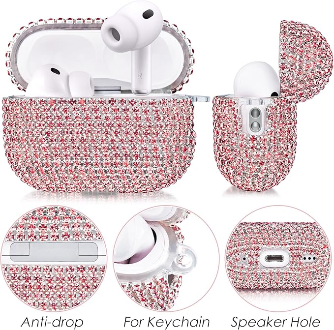 Bling Airpods iPods Pro 3 Case Cover 2025, VISOOM Rhinestone Airpods Pro 3 Cases Cute Glitter Jewelry Airpod iPod Pro3 Cases for Sparkly Apple AirPods iPods Pro 3rd Gen Case with Keychain for Women
