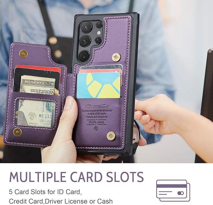 Bemal for Samsung Galaxy S22 Ultra Wallet Case with Card Holder, RFID Blocking, Shockproof Leather Kickstand for Men and Women, Durable Protective Phone Cover for 6.8", Purple