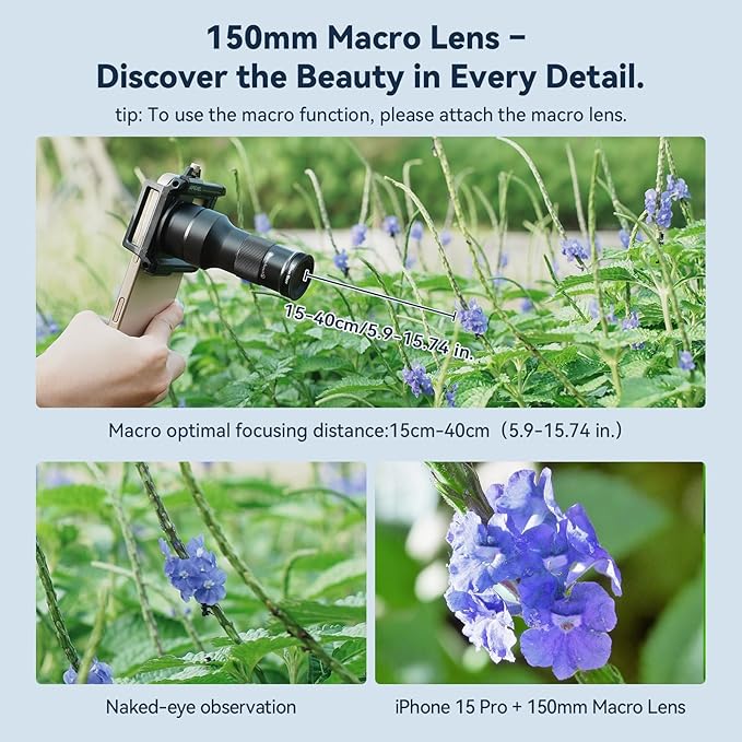 APEXEL 6X Telephoto Lens & 150mm Macro Lens, 2-in-1 Aluminum Phone Camera Lens Kit with Universal Clip. Phone Lens Attachment Fit for iPhone 16/15/14/13, Samsung, Android Phone and Most Smartphone