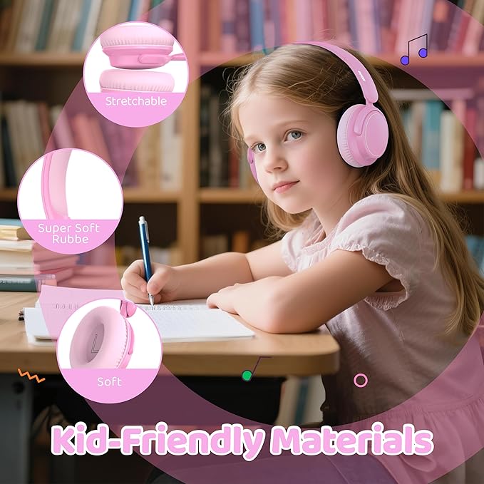 MIDOLA Kids Wireless Headphones Active Noise Cancelling Lightweight Bluetooth Headphone for Kid,Volume Limited 85/94dB Foldable Over-Ear Headset with Mic,68 Hours Playtime,for Toddler Child Pink