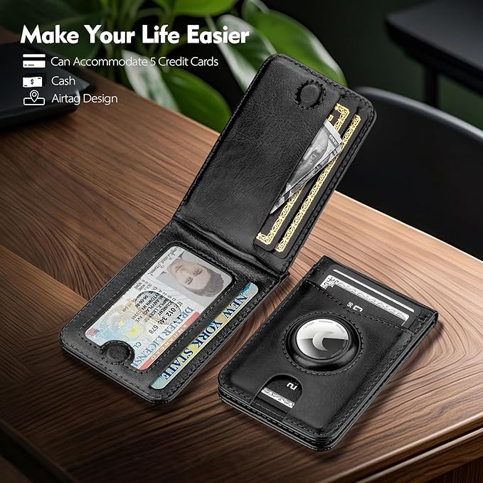 Compatible with Magsafe Case with RFID Blocking Card Holder AirTag pocket for iPhone 17/16/15/14/13/12 Pro/Pro Max/PlusSeries,Not Fit iPhone Mini,Black