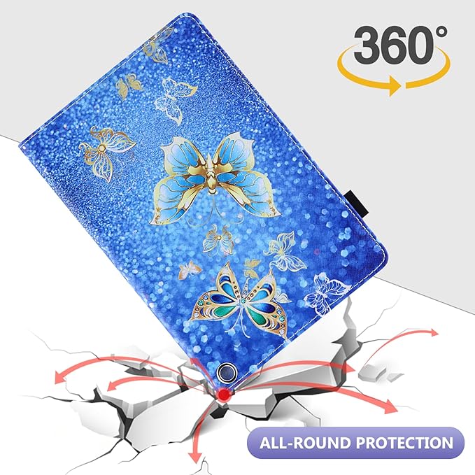 Dteck for Fire Max 11 Tablet PU Leather Protective Folio Fold Stand Case with Auto Sleep Wake, Adjustable Viewing Angles, 4 Card Slots, Slim Cute Case, Blue Butterfly