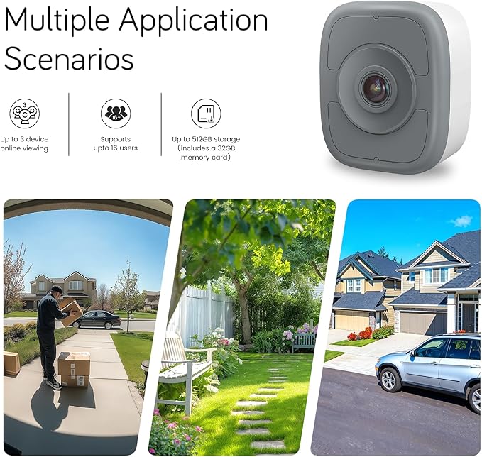 5MP 3K Window Security Camera with 24/7 Recording, No Subscription Required, Indoor Camera with Color Night Vision, Motion Detection, 2.4G＆5G WiFi, Quick & Easy Installation (2Pack)