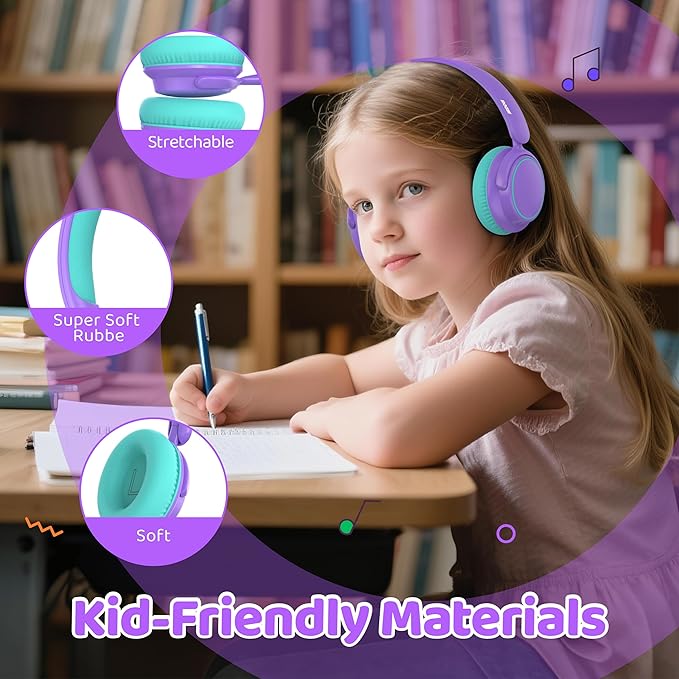 MIDOLA Kids Wireless Headphones Active Noise Cancelling Lightweight Bluetooth Headphone for Kid,Volume Limited 85/94dB Foldable Over-Ear Headset with Mic,68 Hours Playtime,for Toddler Child Purple