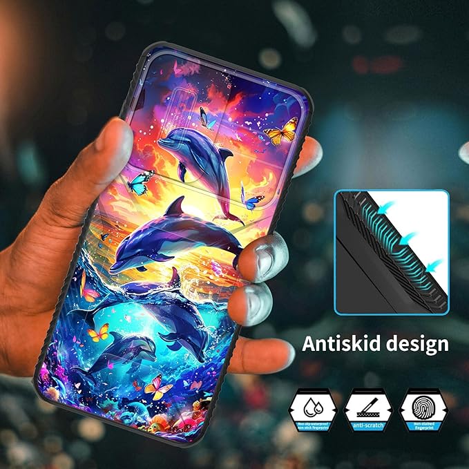for Galaxy A36 5G/A56 5G Case Built in Slide Camera Lens Cover,Heavy Duty Shockproof Protection Dual Layer Case for Samsung Galaxy A36 5G/A56 5G 6.7" 2025,Dolphins and Butterflies