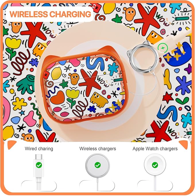 RFUNGUANGO is Compatible with AirPods Pro 3 Protective case, with Mobile Phone Holder Function, Multiple Colors Available, Suitable for AirPods Pro 3 Protective case,Orange + Graffiti
