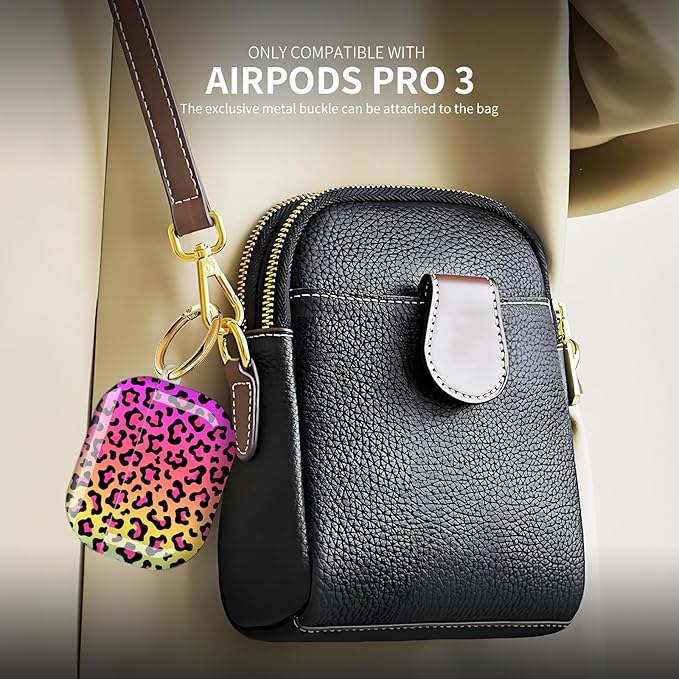 Compatible with AirPod Pro 3 (2025),Cute Case Cover for Women & Men, Full Protection Shockproof Hard Case with Keychain, Wireless Charging Case Accessories(Neon Rainbow Leopard)