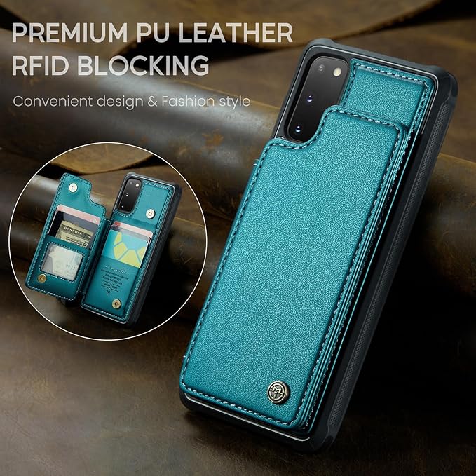 Bemal for Samsung Galaxy S20 FE Wallet Case with Card Holder, RFID Blocking, Shockproof Leather Kickstand for Men and Women, Durable Protective Phone Cover for 6.5", Bluish Green