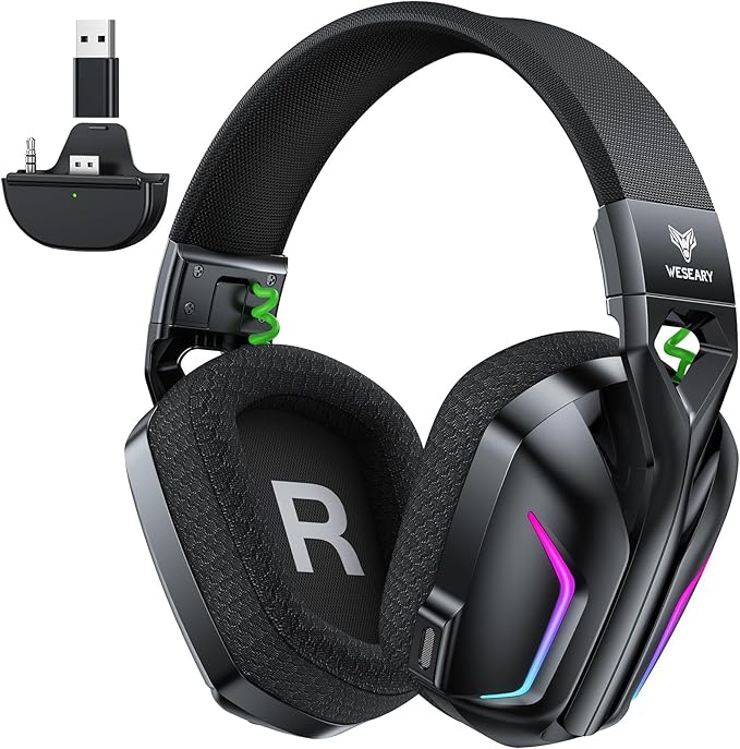 Wireless Gaming Headset for Xbox Series X|S, Xbox One, PS5, PS4, PC, Mac, Switch, 2.4GHz + Bluetooth Gaming Headphones with ENC Mic for Game Boy Color Accessories, 3D Stereo, LED Lights